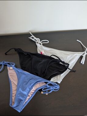 Victoria's Secret Tie-Side Bikini Bottoms in Black, White & Blue